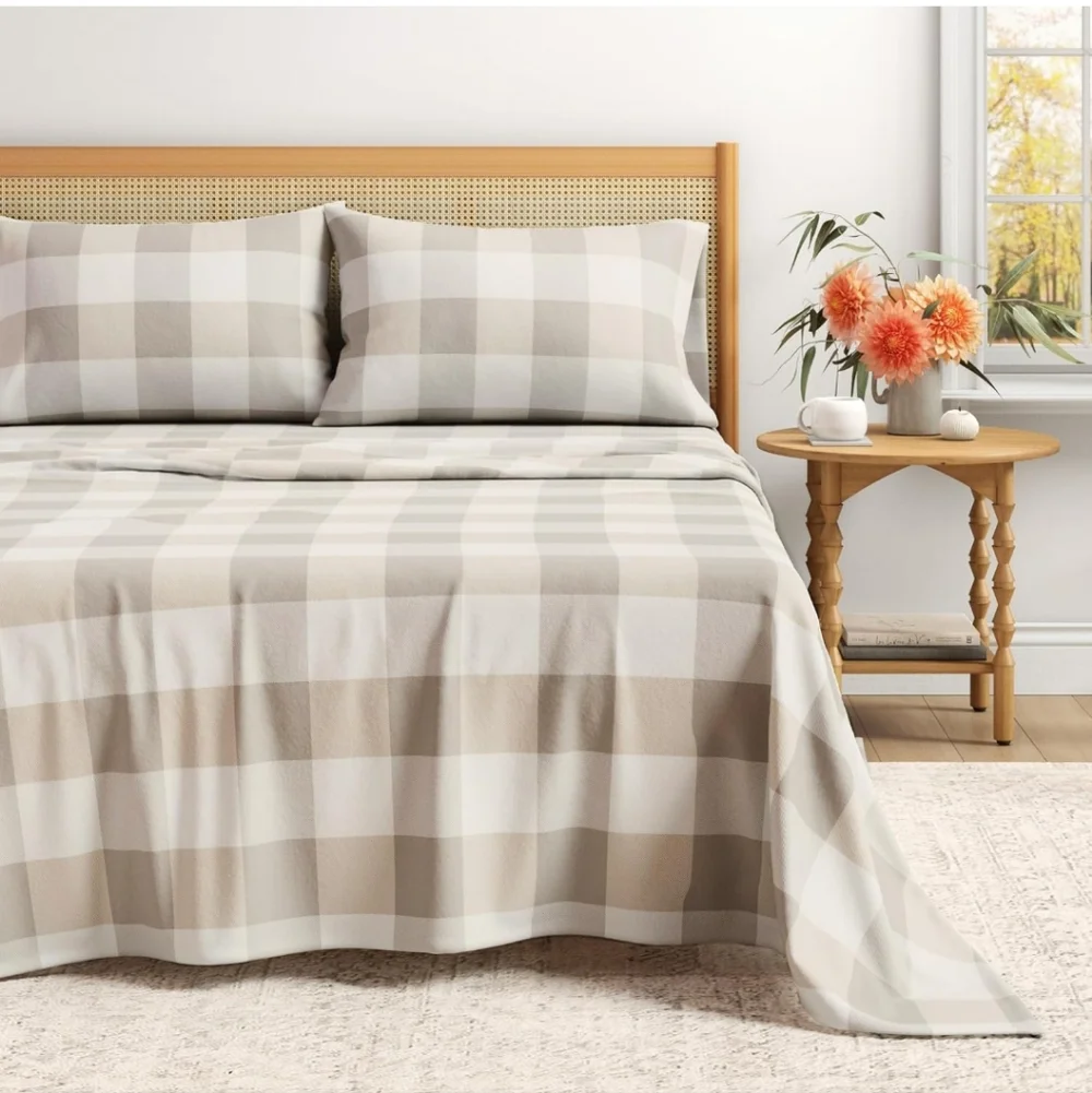 Great Bay Home Flannel Sheet Set Queen Size - 100% Turkish Cotton, Double-Brushe